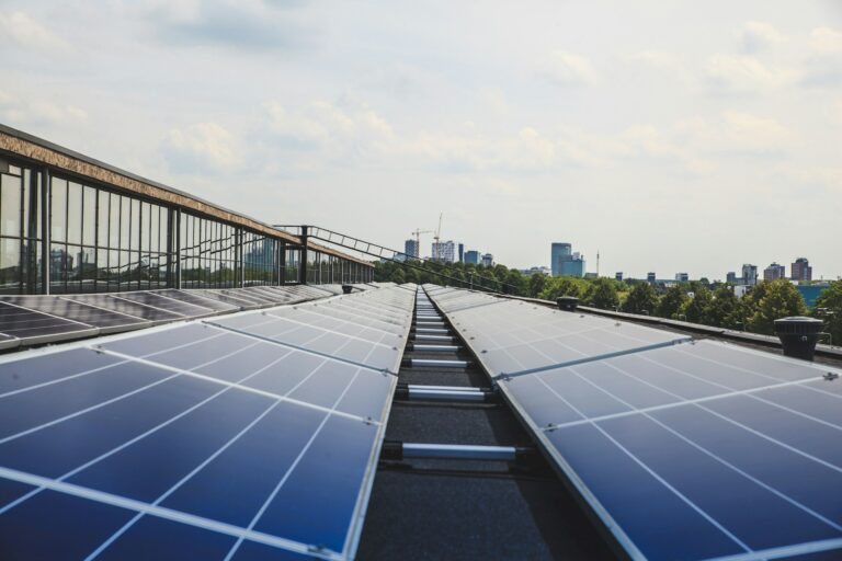 Solar panels in an urban setting.